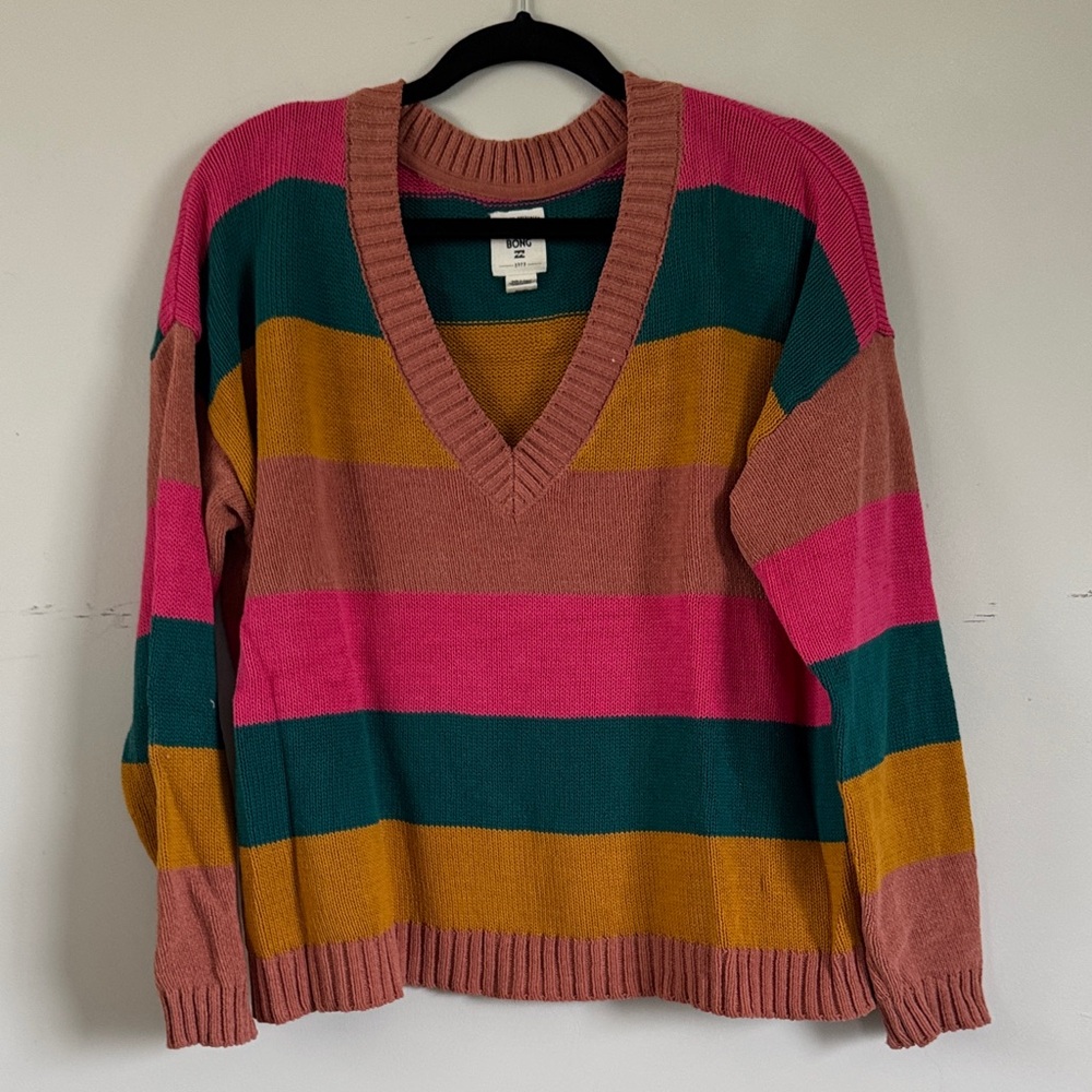 Billabong Multicolor Striped‎ Sweater Small V-Neck Colorblock Cozy Knit